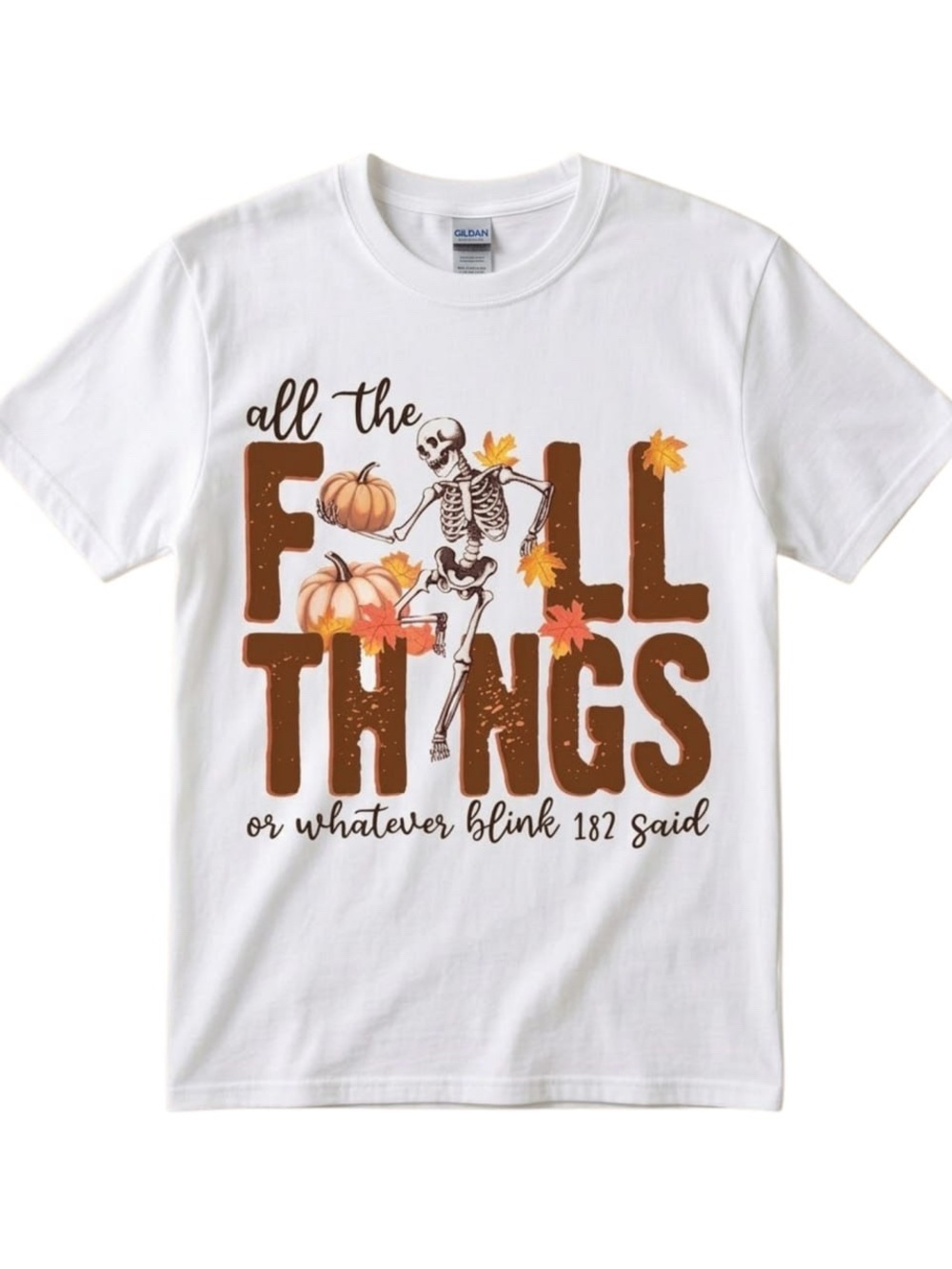 Gildan White "All the Fall Things" graphic Tee - Brown Pumpkin Graphic